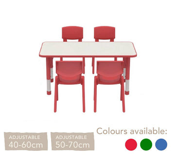 Adjustable Polyethylene Rectangular Table With White Table Top and Chairs - All Heights and Colours