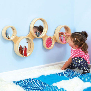 Wooden Framed Mirror With Circles Design 93 x 42cm