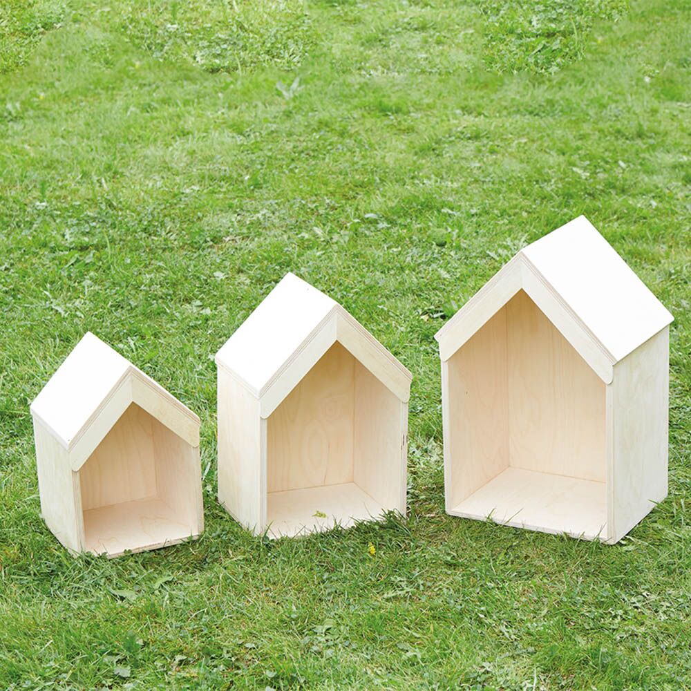 Nesting Wooden Small World Houses 3pk