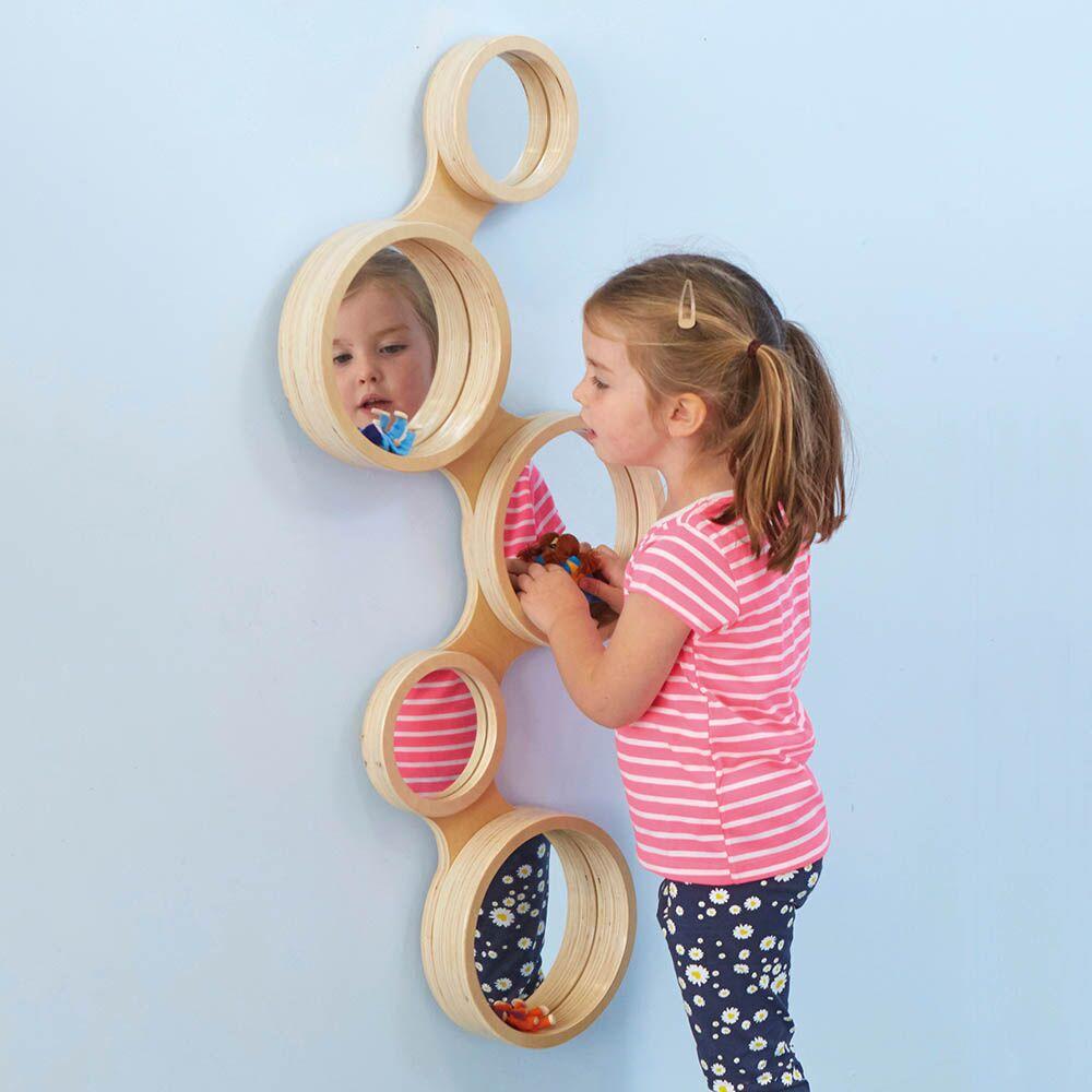 Wooden Framed Mirror With Circles Design 93 x 42cm