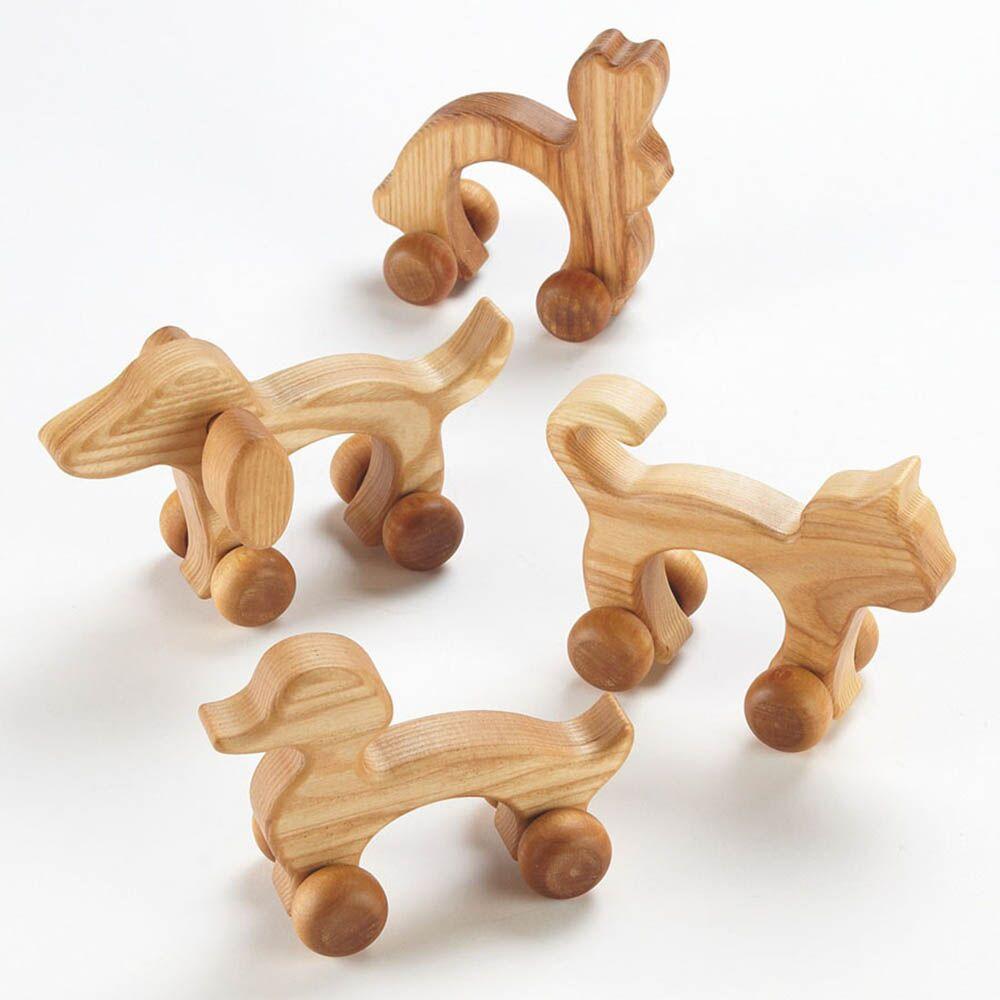 Wooden Wheeled Animal Grasping Toys 4pk