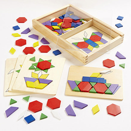 Wooden 2D Shapes and 5 Pattern Boards