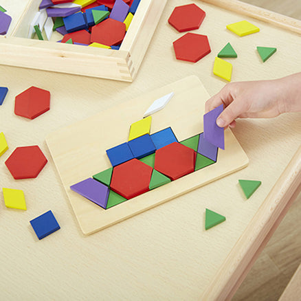 Wooden 2D Shapes and 5 Pattern Boards