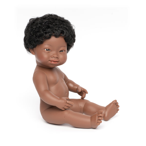 Hard Bodied Baby Doll African Boy with Down Syndrome 38cm