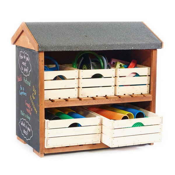 Low Outdoor Shelving Hut with 5 Boxes