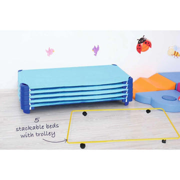 Special- Buy 5 stackable beds, sheets and a trolley at this great price