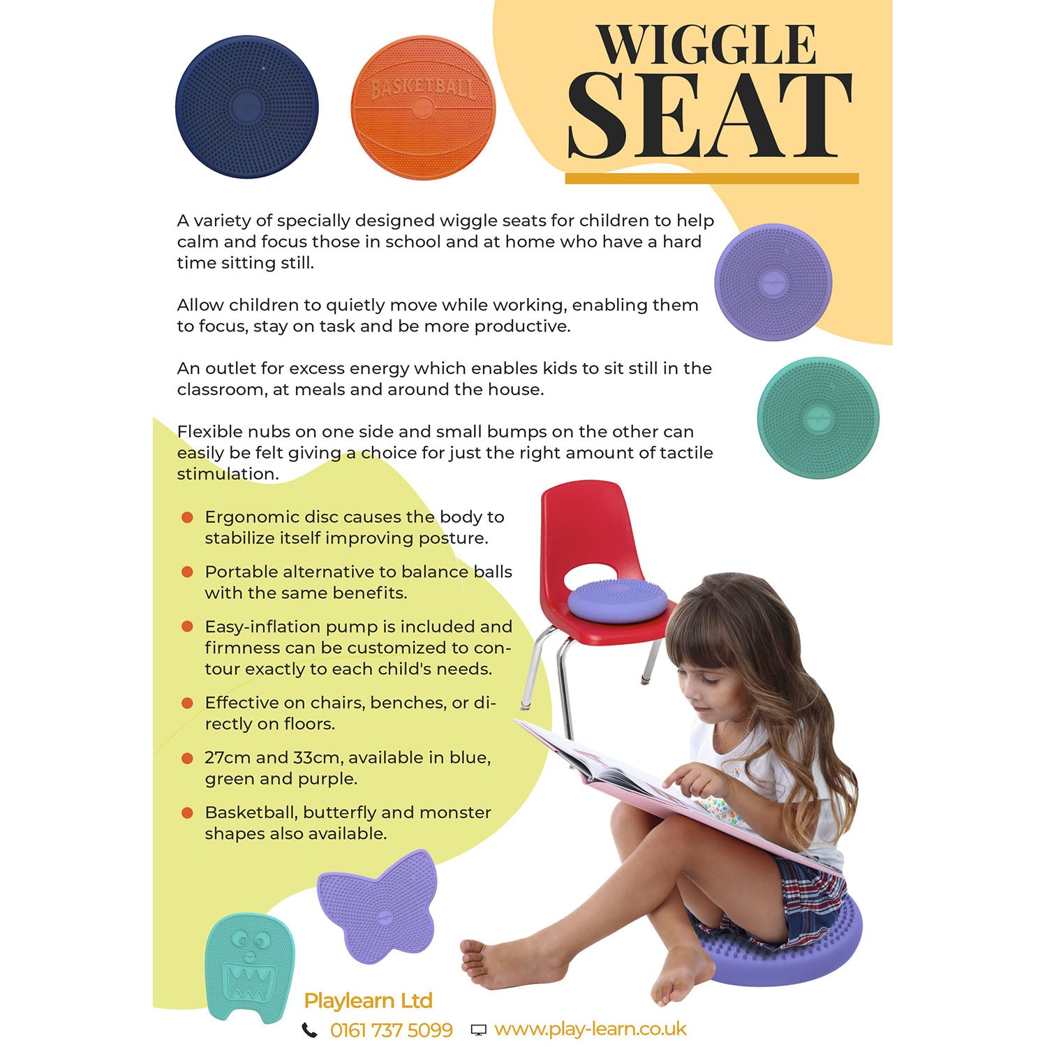 Childs Wiggle Seat Sensory Chair Cushion Blue 33cm age 6-18years