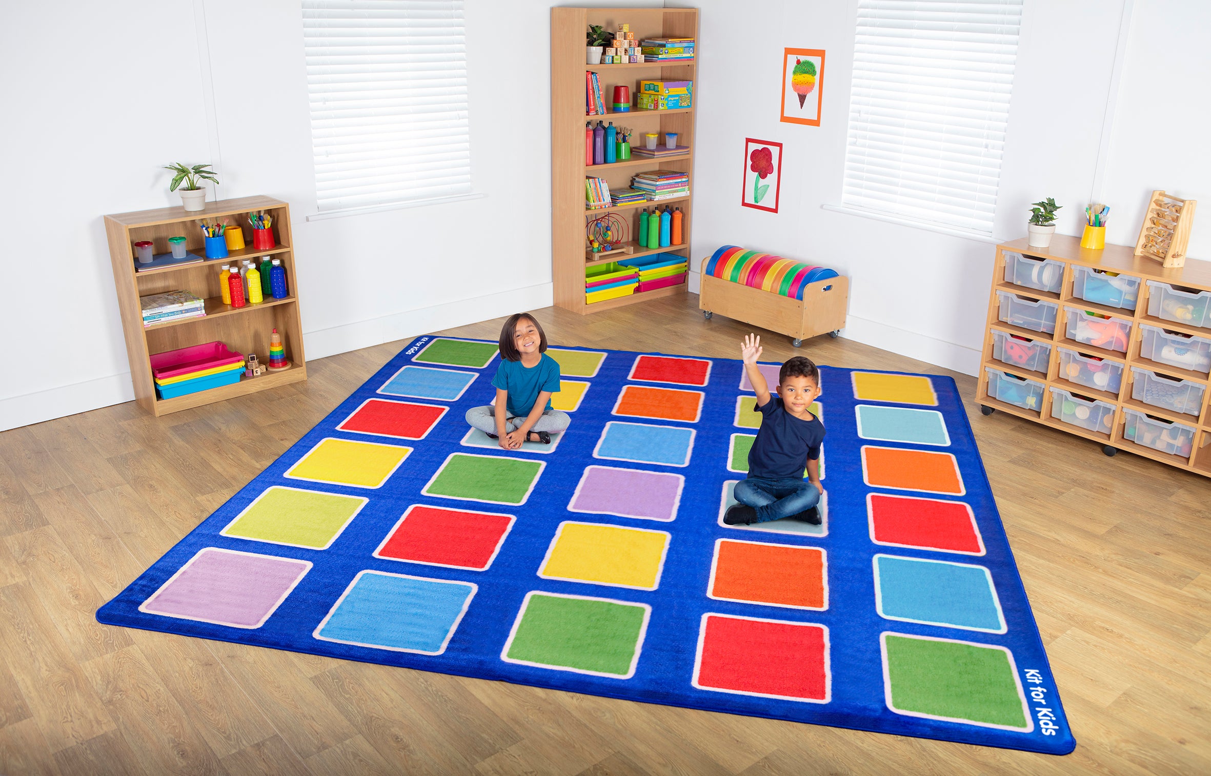 Rainbow Squares Large Placement Carpet