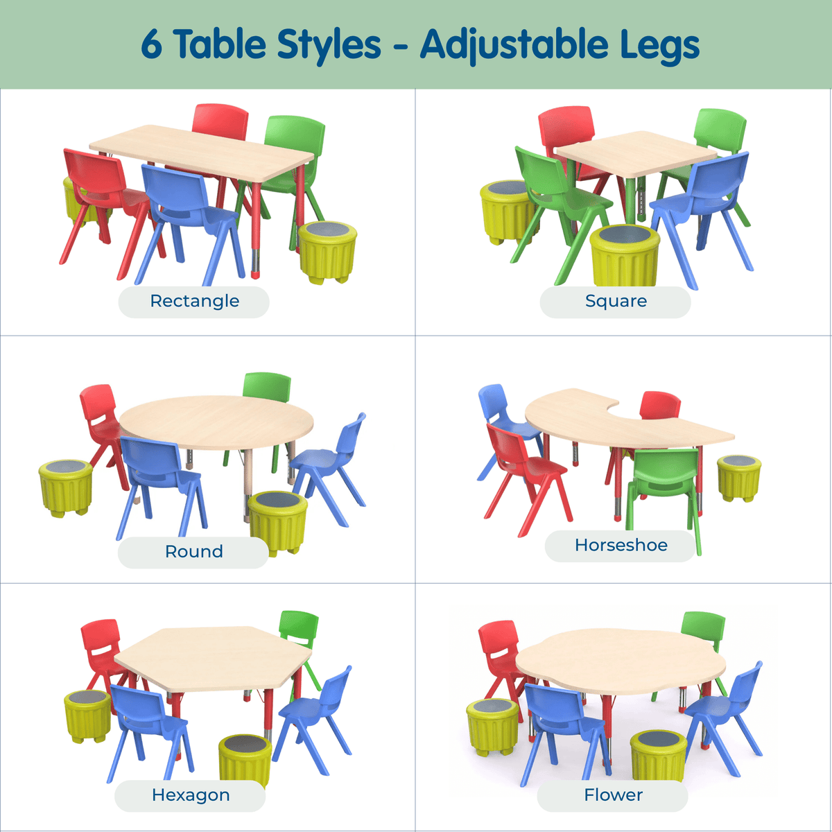 Adjustable Maple Tables - All Shapes - EASE