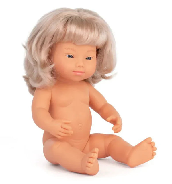 Hard Bodied Baby Doll European Girl with Down Syndrome 38cm