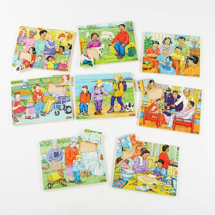 Illustrated Kinds of Family Jigsaw Puzzles 8pk - EASE