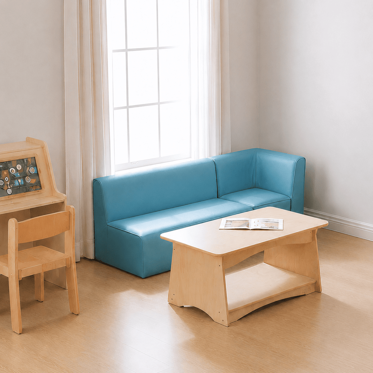 Modular Kids Sofa 2-Seat Chair (Blue) - EASE