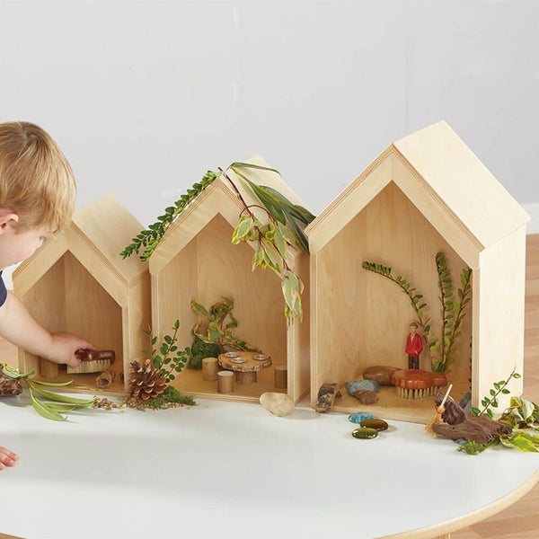 Nesting Wooden Small World Houses 3pk - EASE
