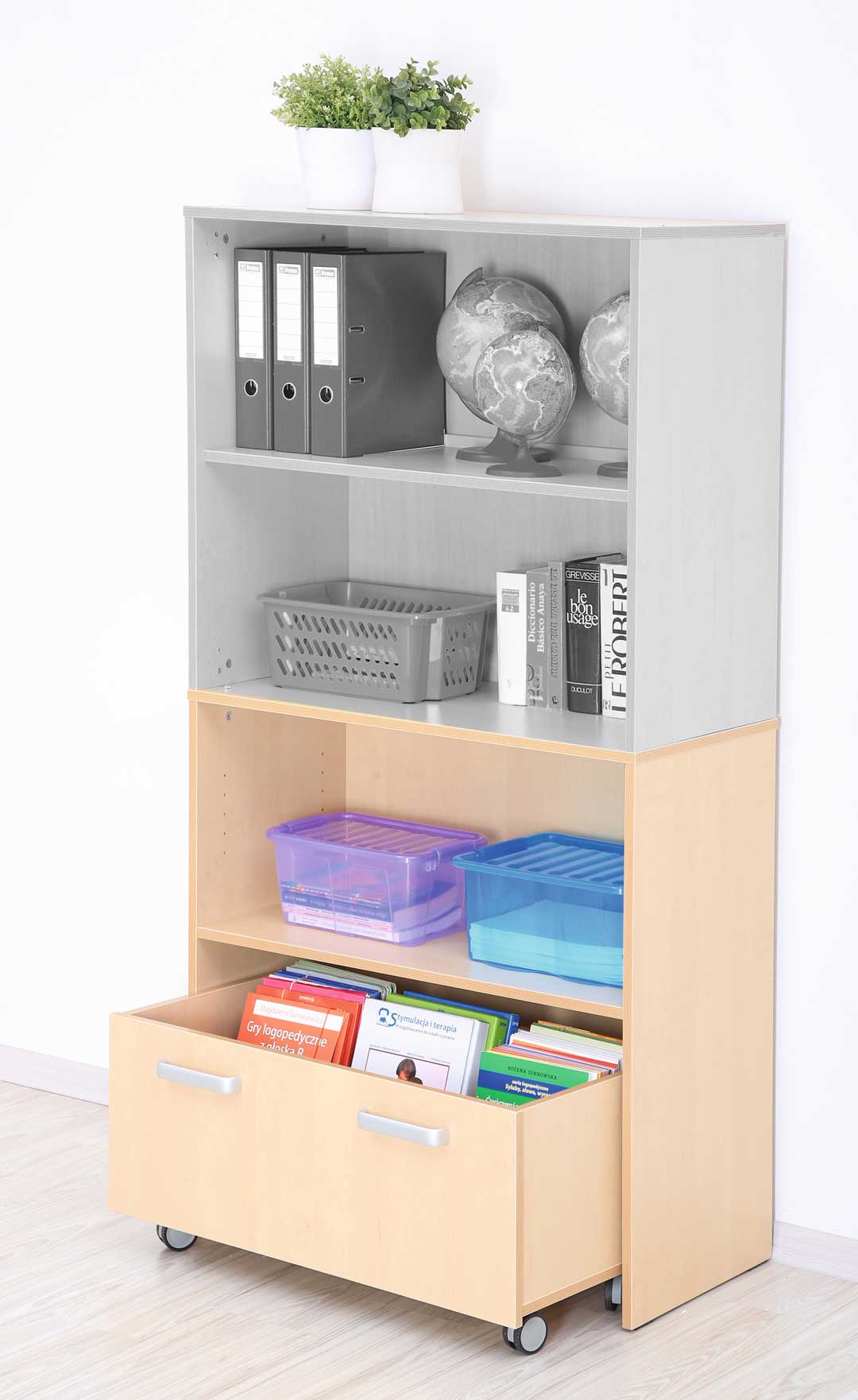 M Cabinet with 1 Shelf and Container with Wheels