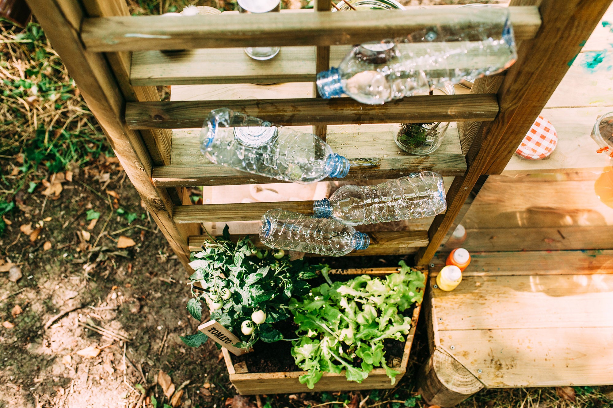 Wooden Outdoor Mud Kitchen with pots and pans