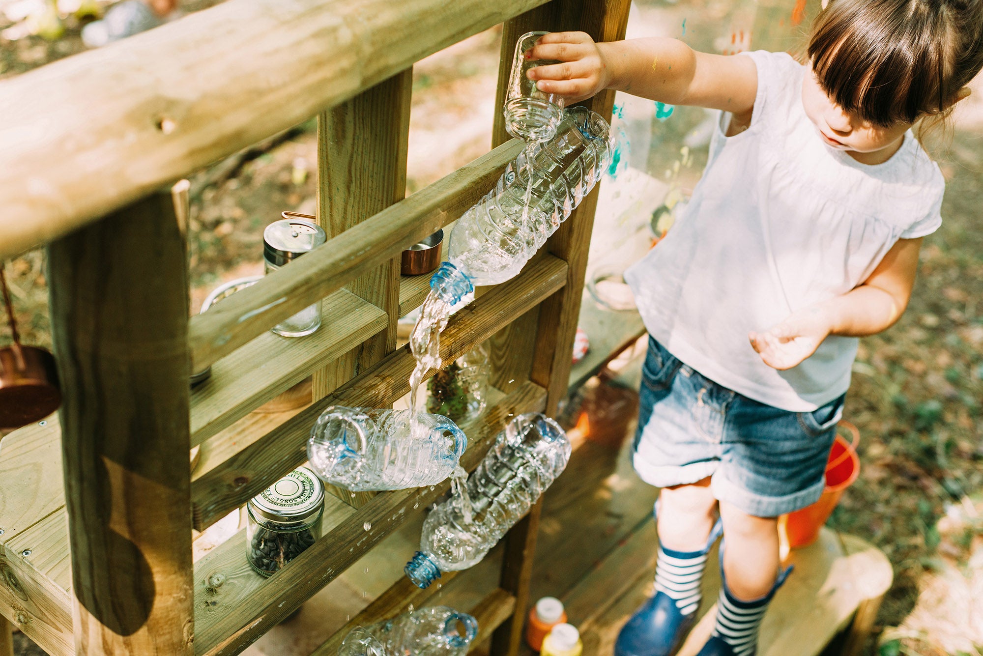 Wooden Outdoor Mud Kitchen with pots and pans