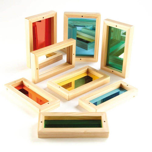 Wooden Framed Coloured Mirrors for Babies 8pk
