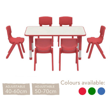 Adjustable Rectangular Polyethylene Table with Orchid White Top - All Heights and Colours