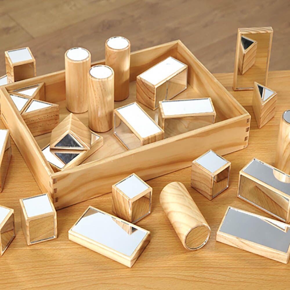 Wooden Mirrored Blocks and Storage Tray