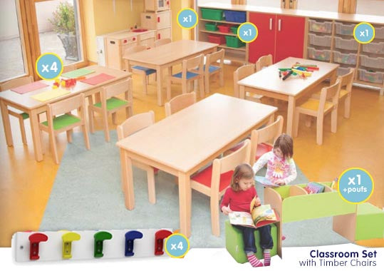 EASE Classroom with Timber chairs - All Heights