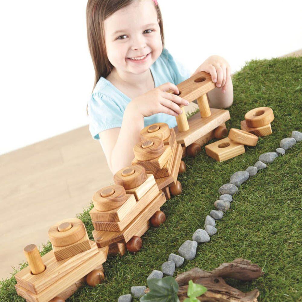 Wooden Toddler Train with Building Blocks