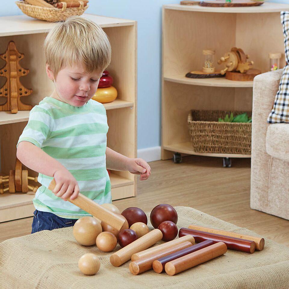 Wooden Cylinders and Balls for Babies 21pk