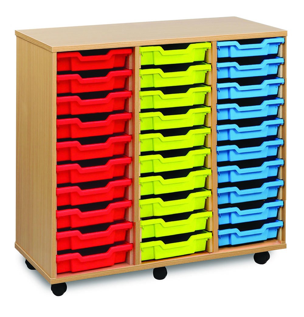 Tray Storage Unit With 30 Shallow Trays - 3 colour options