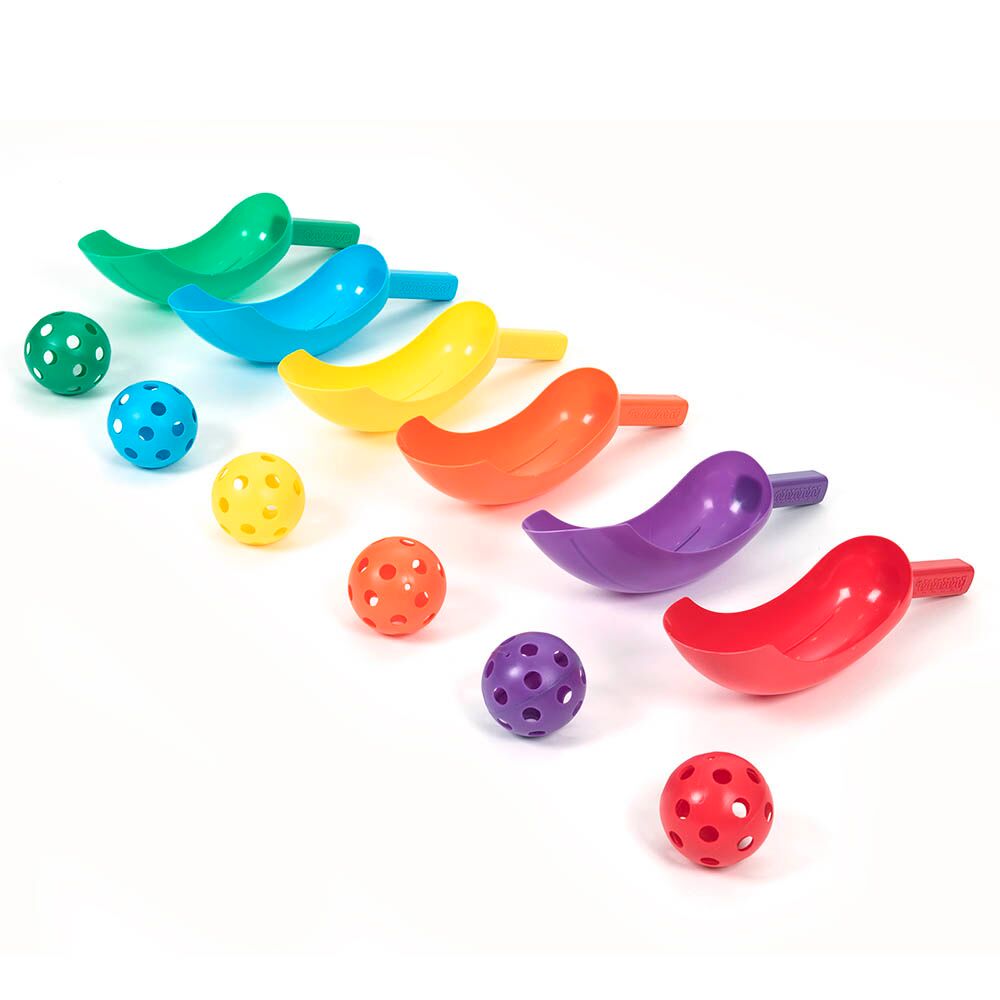 Plastic 6 Colour Playground Scoopers with Ball 6pk