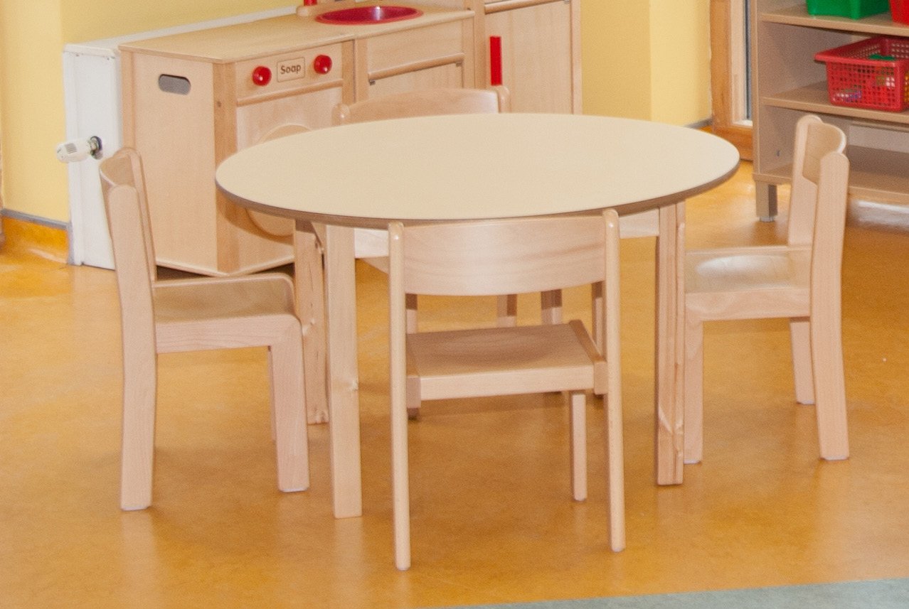 Magnolia Top Table And Stackable Beech Chairs