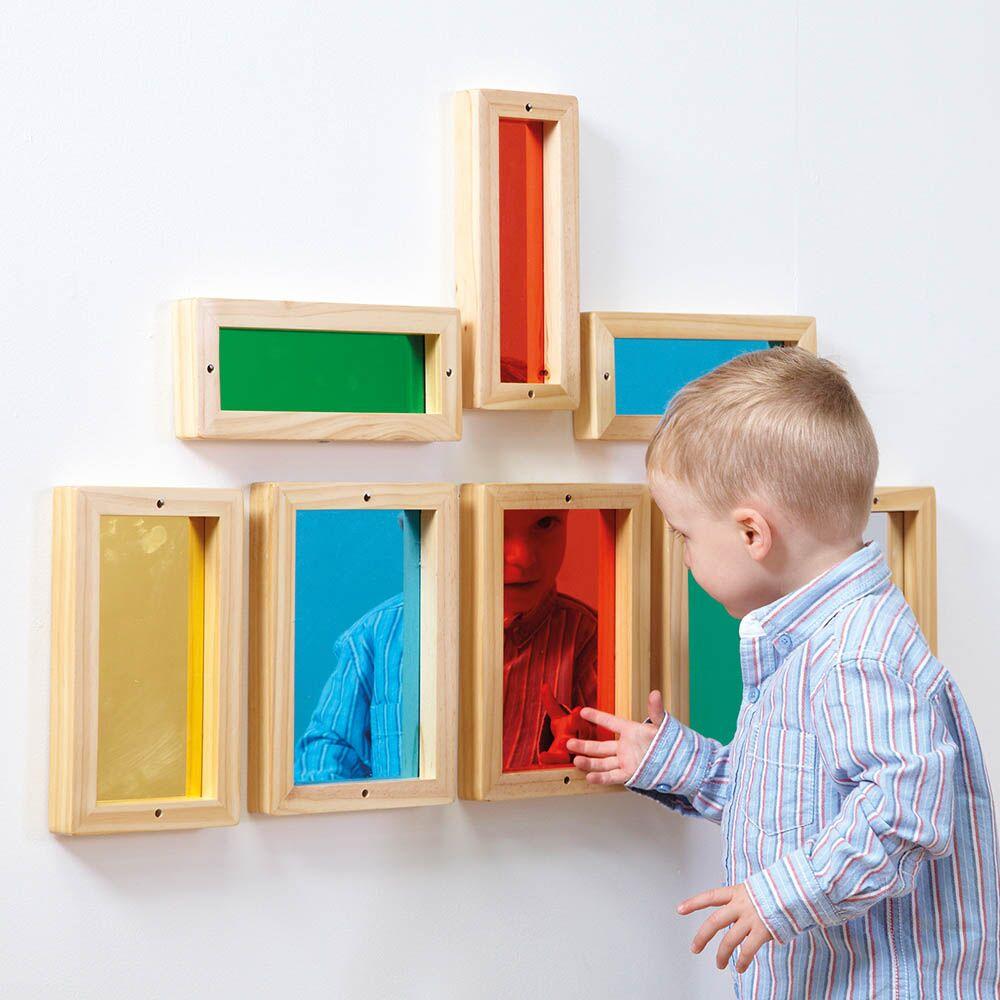 Wooden Framed Coloured Mirrors for Babies 8pk