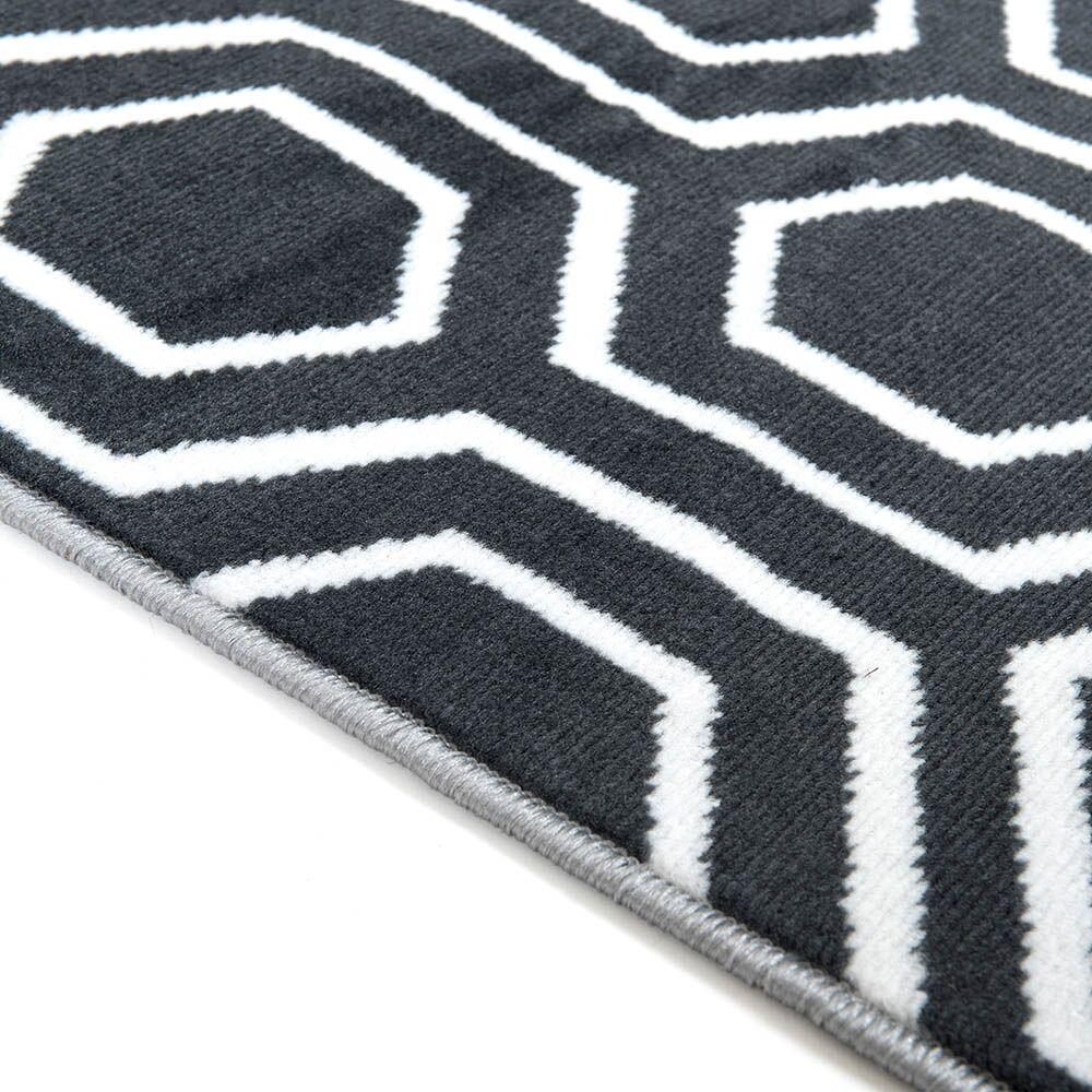 Hexagonal Patterned Grey and Cream Rug