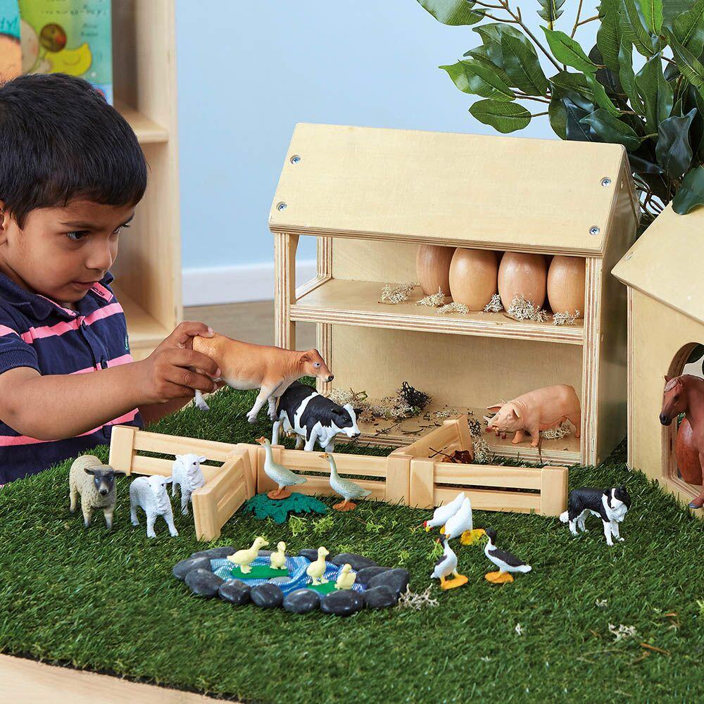 Wooden Farm Buildings Small World Play Set