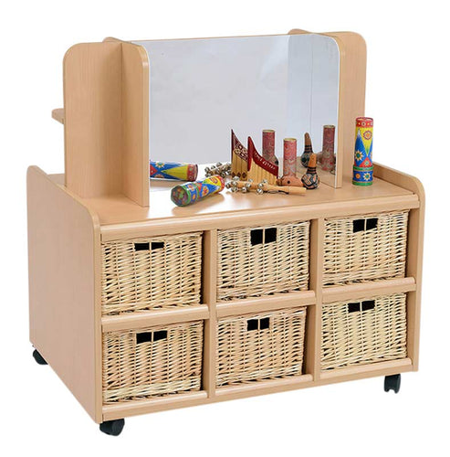 Double Sided Storage Unit with Display/Mirror & Deep Baskets