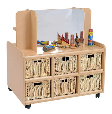 Double Sided Storage Unit with Display/Mirror & Deep Baskets