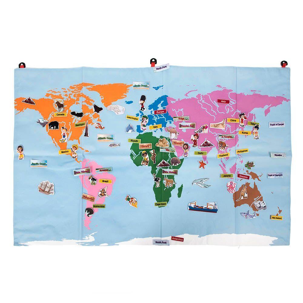 Giant Fabric World Map with 196 Motifs