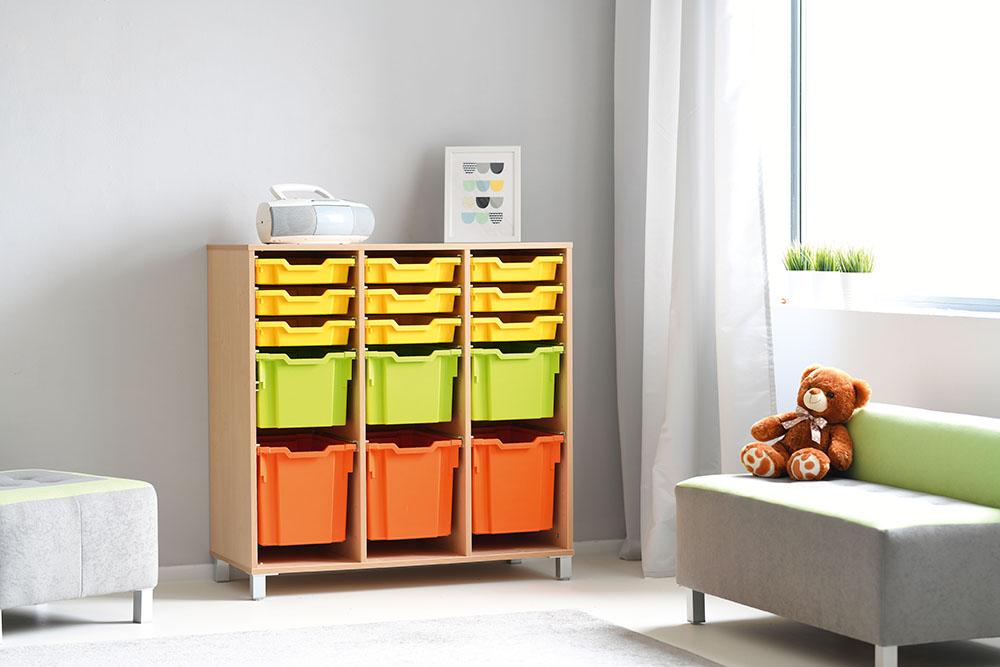 Tray Storage Large Cabinet with Castors for plastic Containers - combination of trays - H106cm