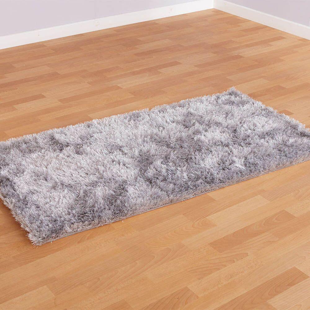 Silver Shimmer Textured Soft Rug 150 x 80cm
