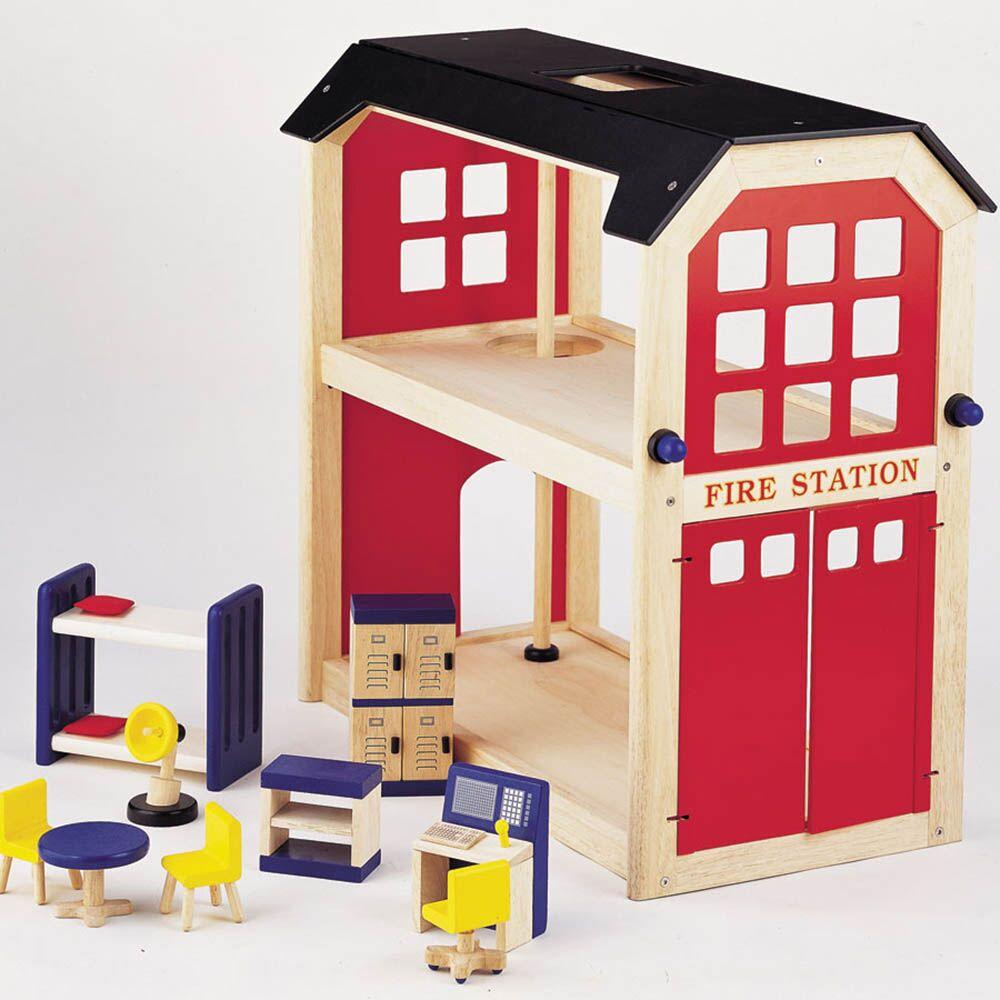 Small World Wooden Fire Station and Accessories