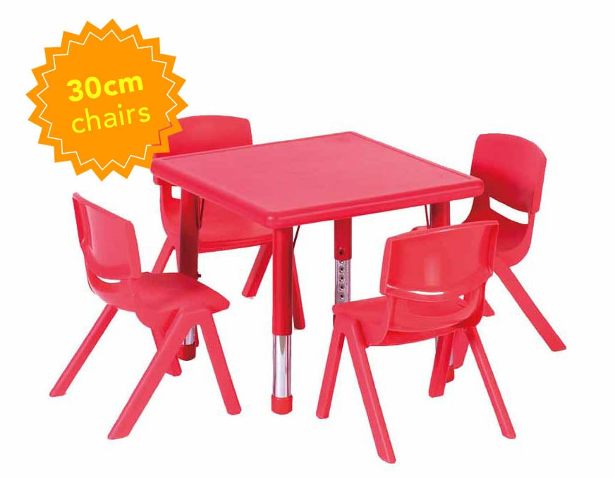 Adjustable Square Polyethylene Table & 4 x 30cm Chairs