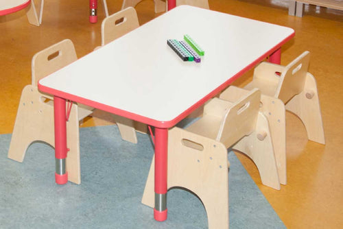 Adjustable Rectangle Polyethylene Table with White Top and 4 toddler Chairs (20cm)