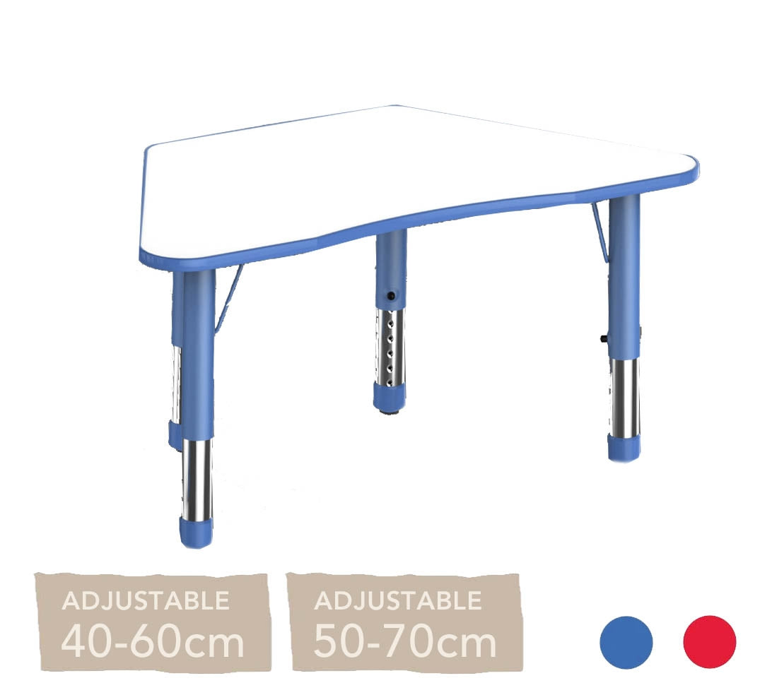 Adjustable Trapezium Polyethylene Table with Orchid White Top - All Heights and Colours