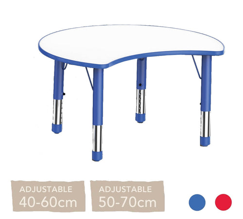 Adjustable Half Moon Polyethylene Table with Orchid White Top - All Heights and Colours
