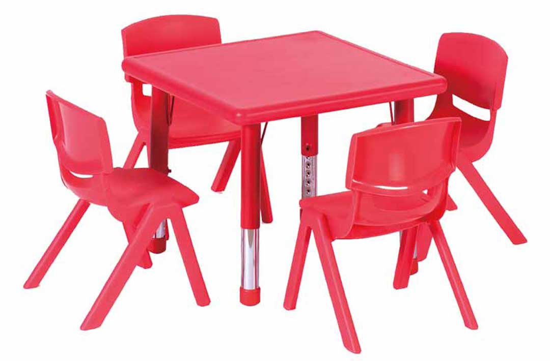 Adjustable Square Polyethylene Table & 4 x 30cm Chairs
